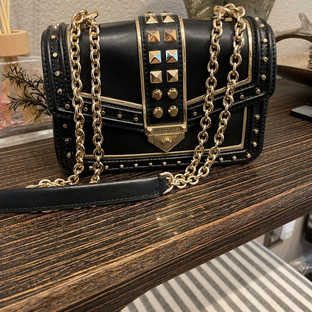 MICHAEL Michael Kors Black and Gold Crossbody Bag with Studded Design